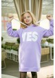 Спортивное платье-худи сиреневое на флисе текстовый принт "YES" для девочки